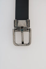Black Leather Fur Silver Buckle Belt