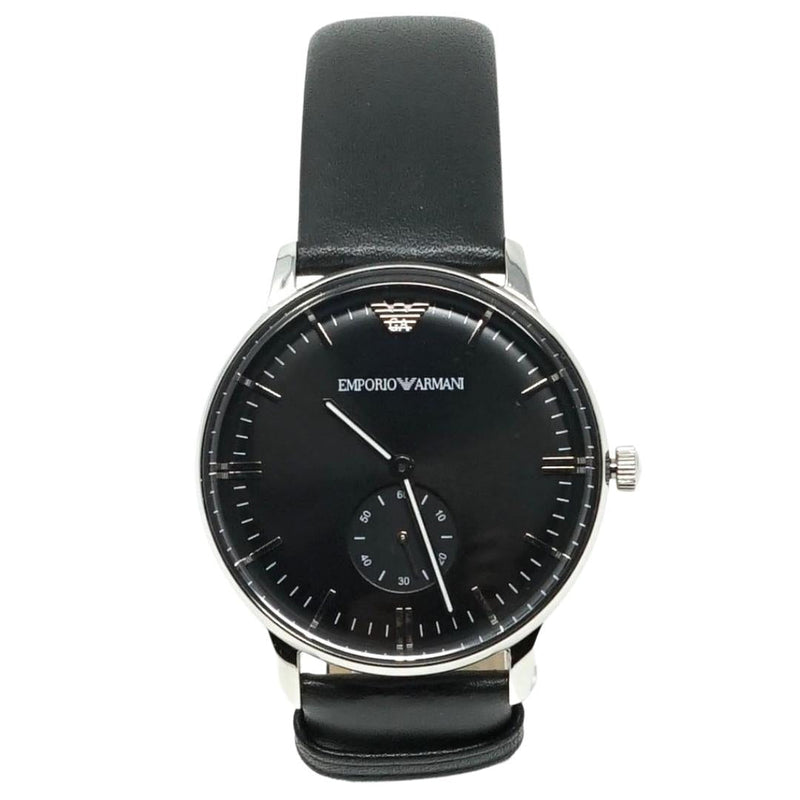 Emporio Armani AR0382 Two Hand Black Leather Strap Watch