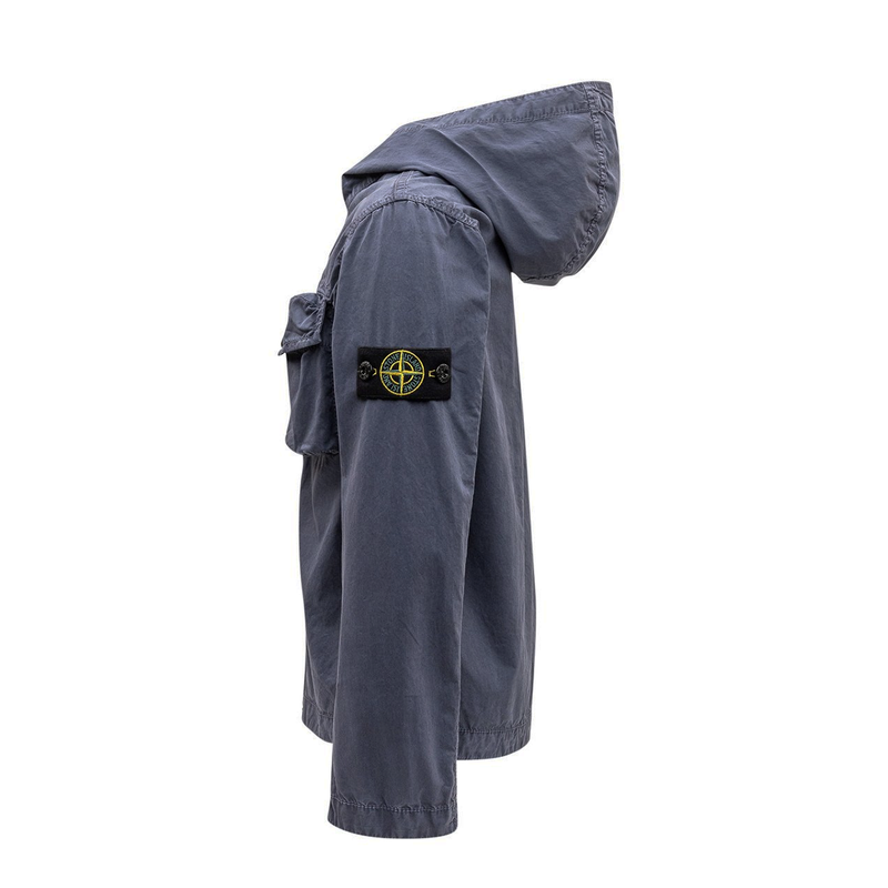 STONE ISLAND JUNIOR HOODED OVER SHIRT IN BLUE
