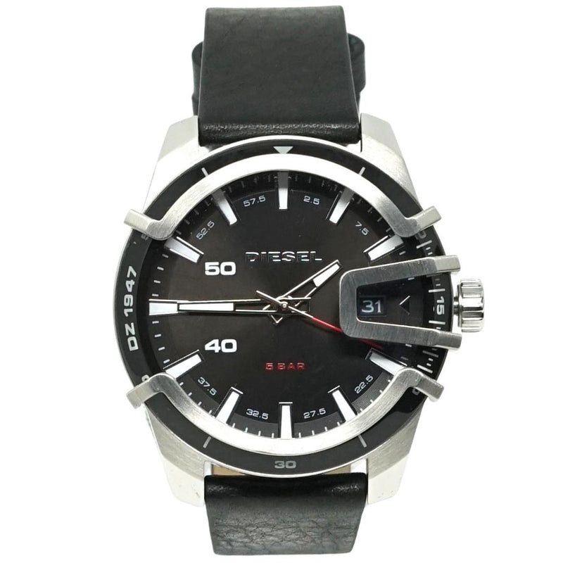 Diesel DZ1947 Black Leather Strap Silver Watch