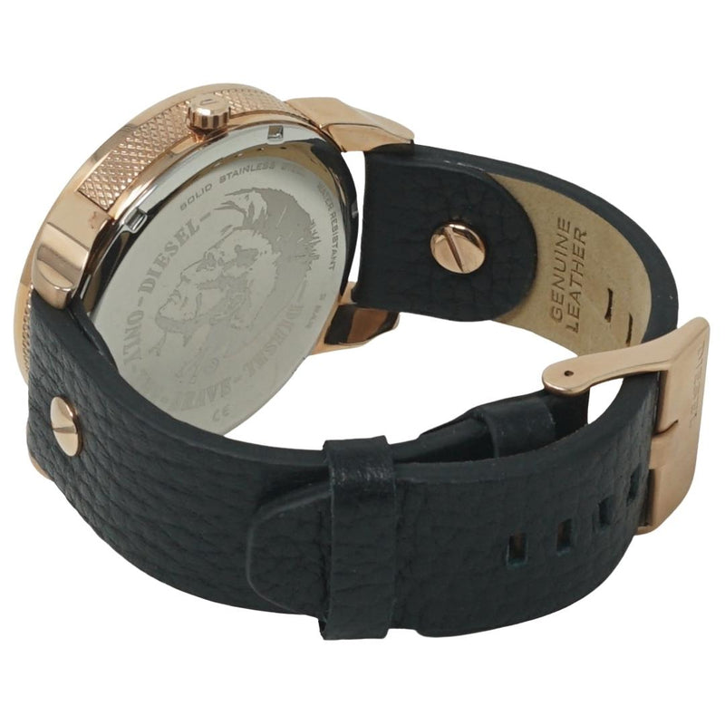 Diesel Mens Mini Daddy Three Hand Rose Gold Leather Watch