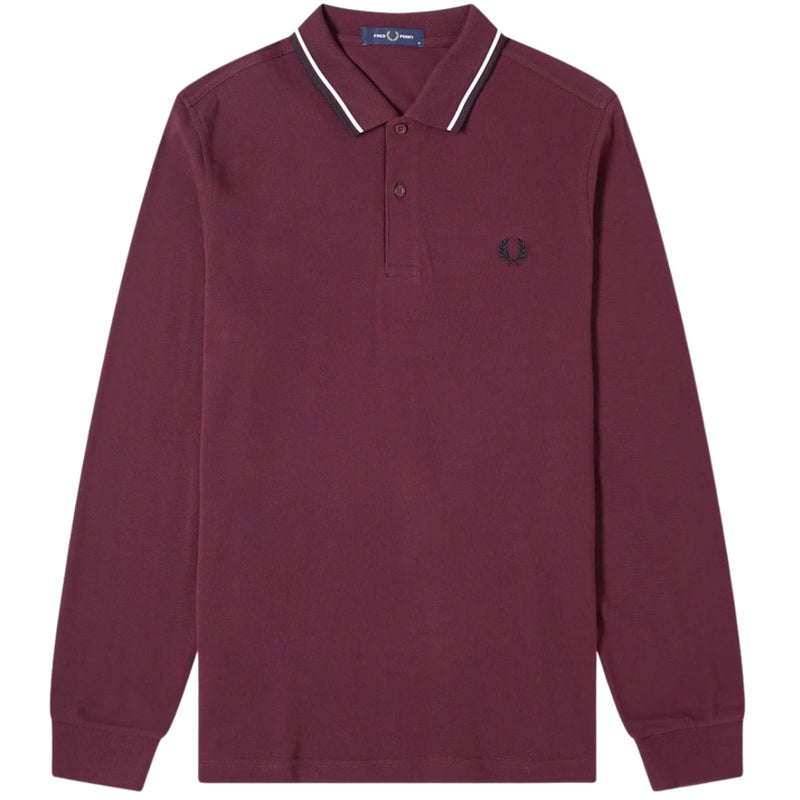 Fred Perry M3636 799 Twin Tipped Long Sleeve Burgundy Polo Shirt