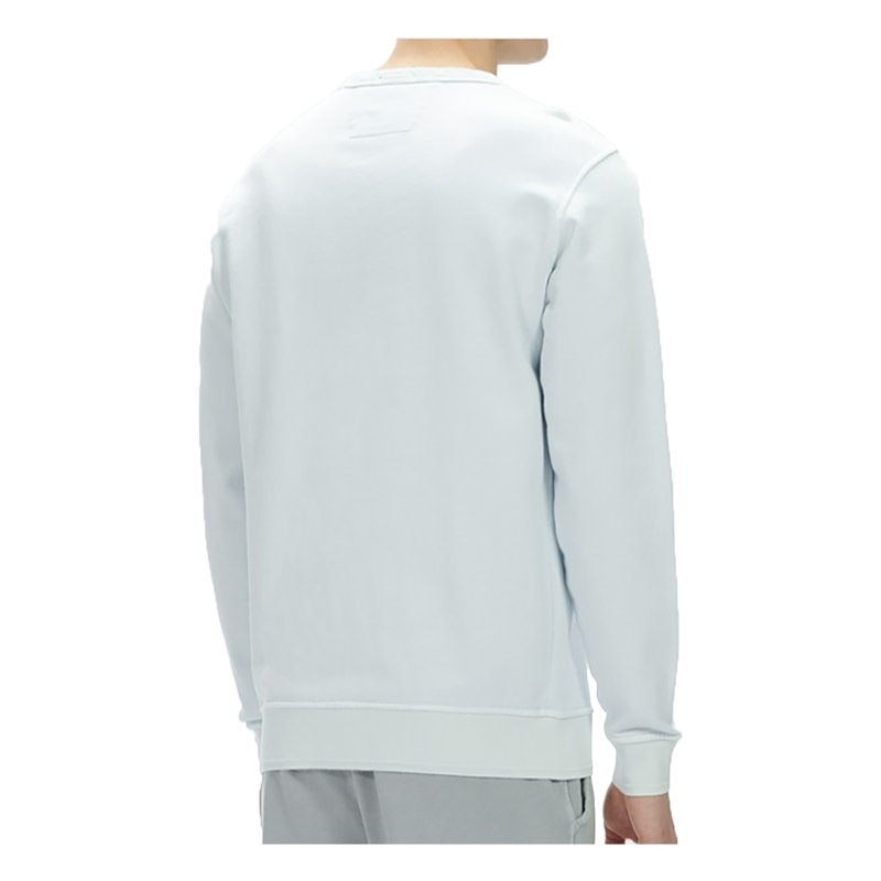 CP COMPANY COTTON RESIST DYED SLEEVE LOGO SWEATER IN BABY BLUE