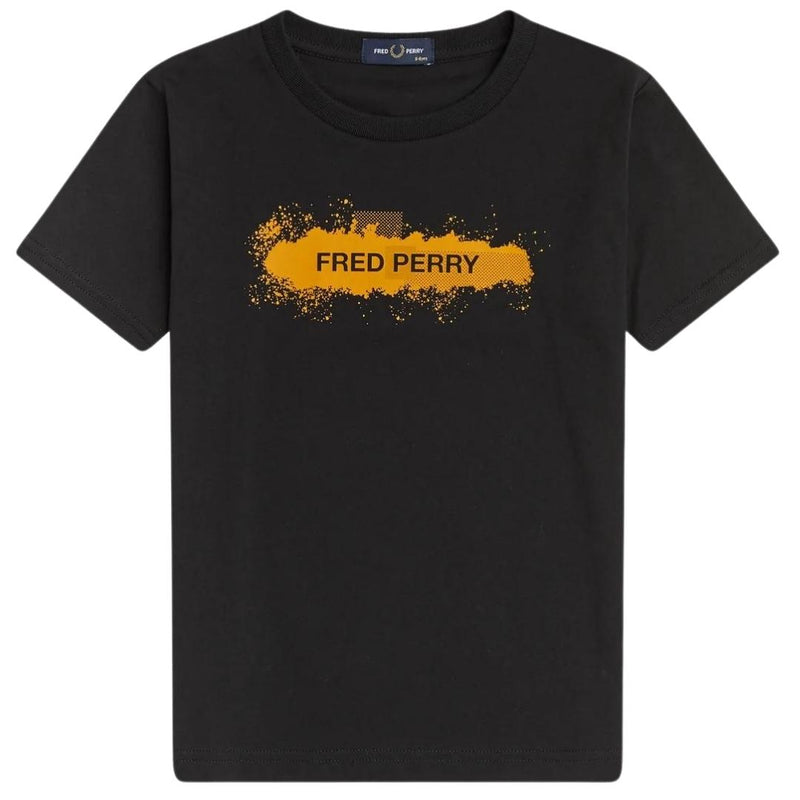 Fred Perry Spray Logo Kids Black T-Shirt
