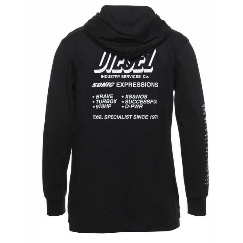 Diesel T-Just-LS-Slits-A1 Black Long Sleeve Hooded T-Shirt