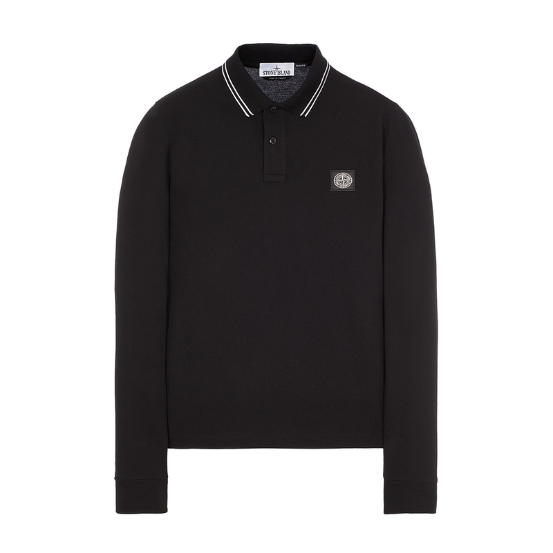 STONE ISLAND LONG SLEEVE PATCH POLO IN BLACK